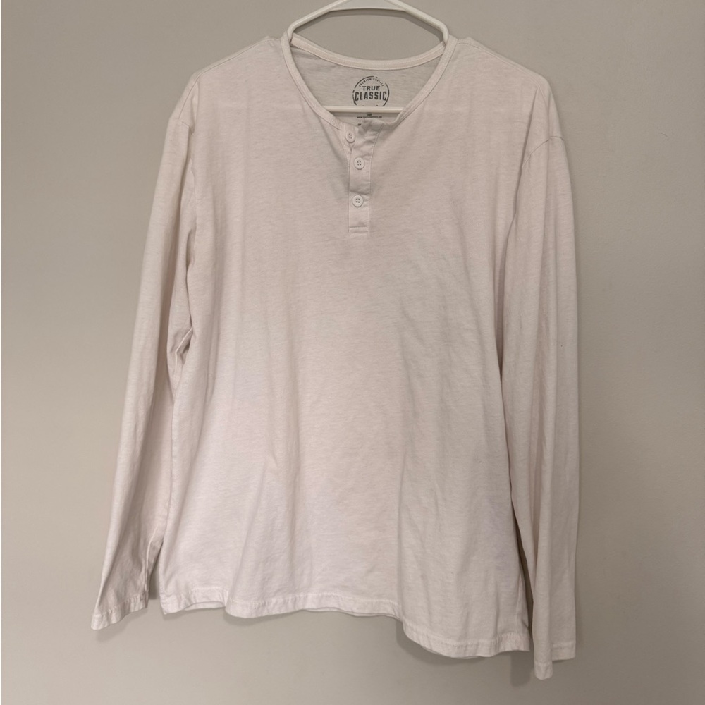 Classic White Long Sleeve Henley Shirt